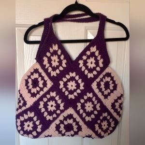 Crochet Tote Bag in Purple and Pink. Bottom Lined Soft And Sturdy